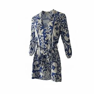 Zara Blue and White Floral Wrap Dress
